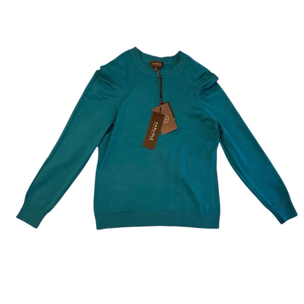 NWT Carlisle Green Cotton/Cashmere pleat shoulder sweater Size Medium - Picture 1 of 11